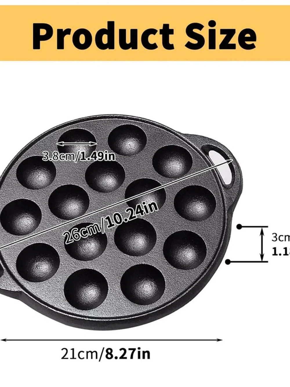 Cast Iron Pancake Pan, Non-Stick Takoyaki Pan with 15 Holes 059